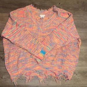 Main Strip Rainbow Frayed Sweater